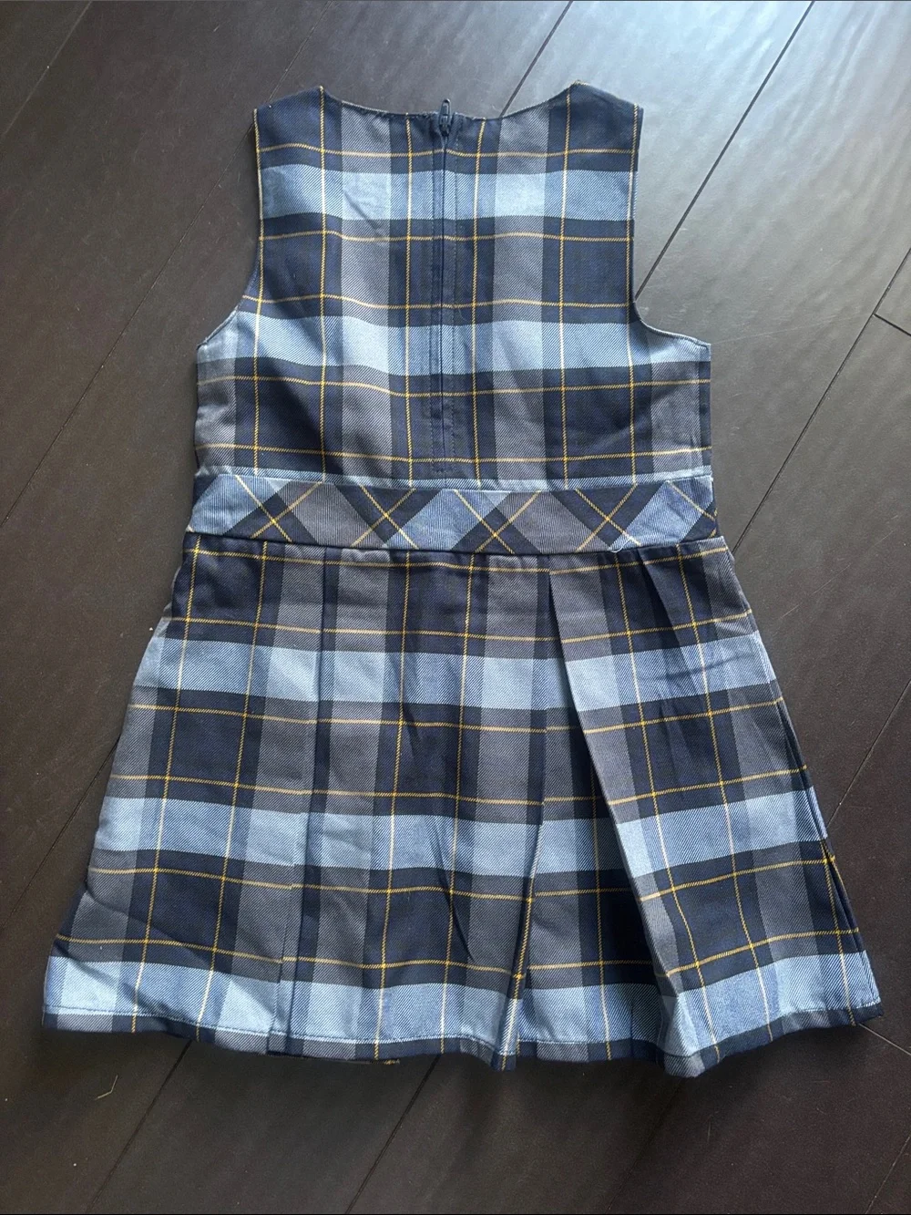 Lands' End Navy, Gray & Gold Plaid Girls Jumper